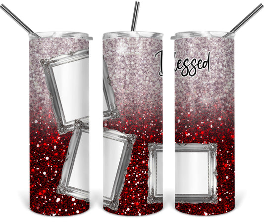 Maroon & Pink Glitter Blessed- 20oz or 30oz Skinny Tumblers w/ Lid and Metal Straw