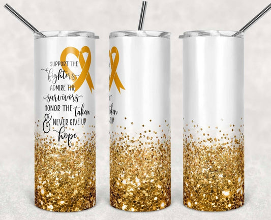 Gold Glitter Fighter - 20 oz or 30oz Skinny Tumblers w/ Lid and Metal Straw