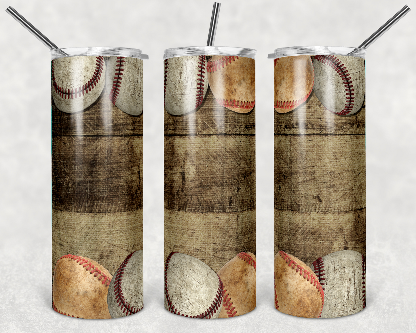 Baseball , Sports - 20oz or 30oz Skinny Tumblers w/ Lid and Metal Straw