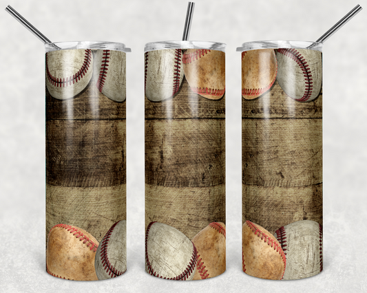 Baseball , Sports - 20oz or 30oz Skinny Tumblers w/ Lid and Metal Straw