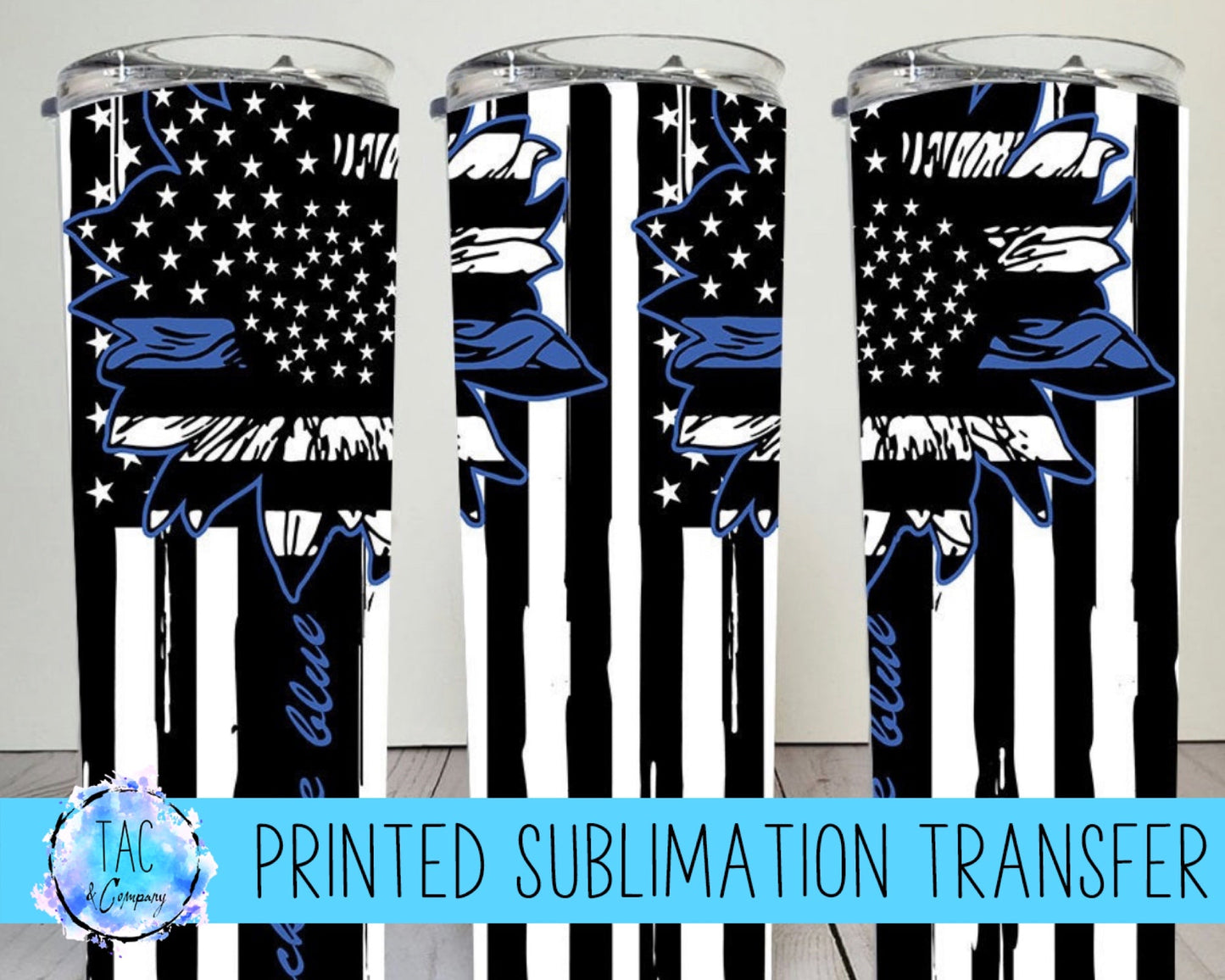 Flower Blue Line Police - Sublimation prints (This Is Not A Digital File)