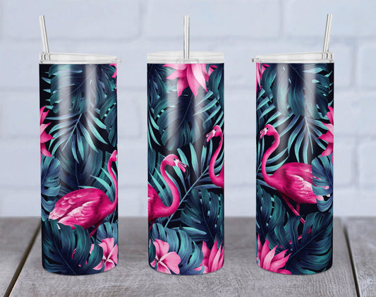 Pink Flamingo Animal -20 oz or 30oz Skinny Tumblers w/ Lid and Metal Straw