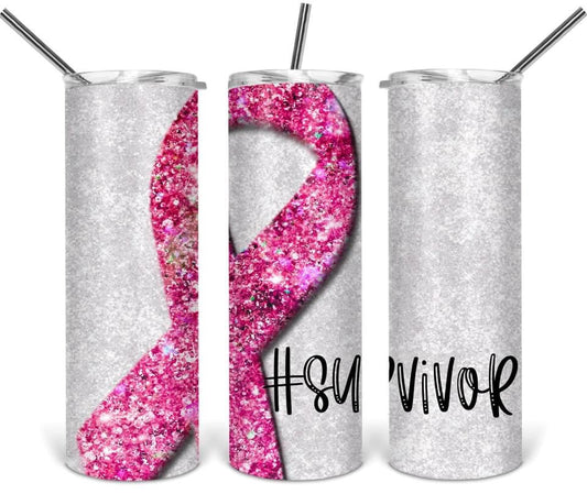 Breast Cancer Survivor- 20 oz Skinny Tumblers w/ Lid and Metal Straw