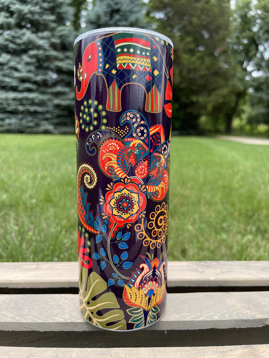 Elephant Pattern Sale - 20 oz Skinny Tumblers w/ Lid and Metal Straw
