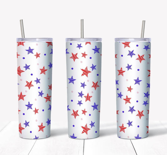 Red & Blue Stars- 20oz or 30oz Skinny Tumblers w/ Lid and Metal Straw
