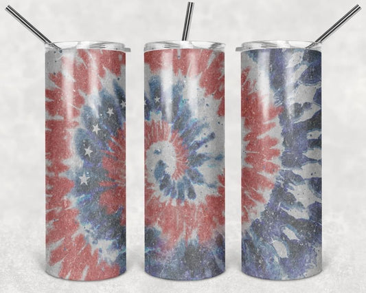 Old Blue Red & White Tye Dye- 20oz or 30oz Skinny Tumblers w/ Lid and Metal Straw