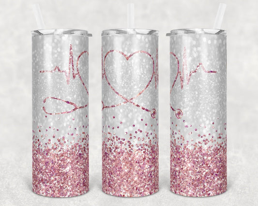 Pink Glitter Nurse - 20oz or 30oz Skinny Tumblers w/ Lid and Metal Straw