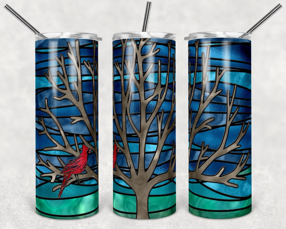 Striped Red Robin- 20 oz or 30oz Skinny Tumblers w/ Lid and Metal Straw