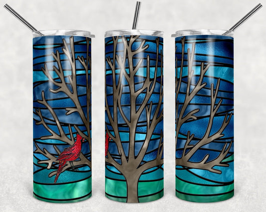 Striped Red Robin- 20 oz or 30oz Skinny Tumblers w/ Lid and Metal Straw