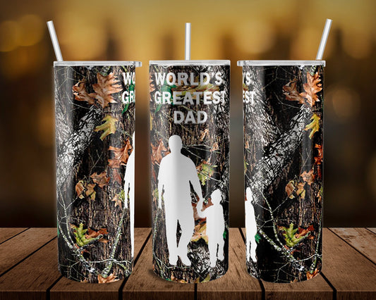 Worlds Greatest Dad 1 Son - 20 oz or 30oz Skinny Tumblers w/ Lid and Metal Straw