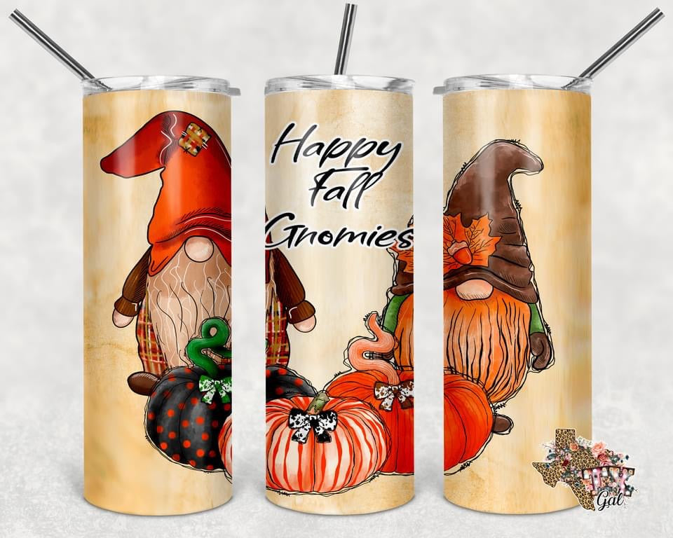 Fall Gnome- 20 oz or 30oz Skinny Tumblers w/ Lid and Metal Straw
