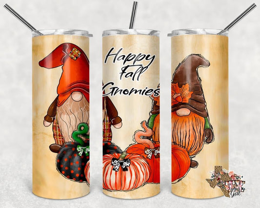 Fall Gnome- 20 oz or 30oz Skinny Tumblers w/ Lid and Metal Straw