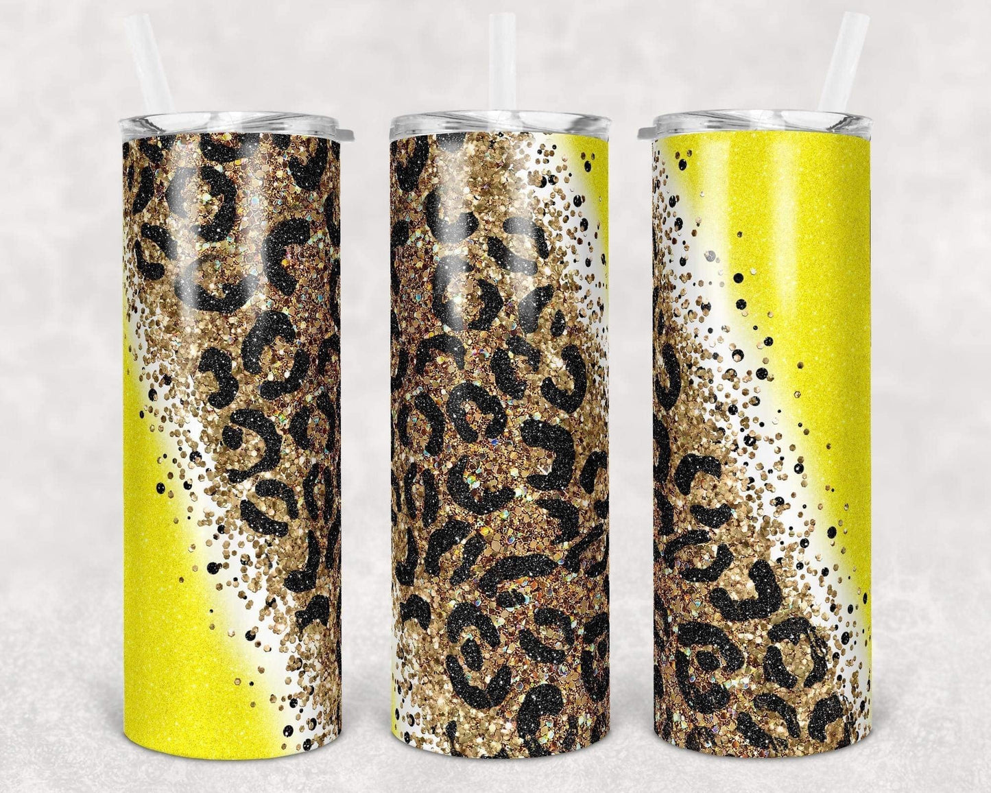 Yellow Leopard Stripe - 20oz or 30oz Skinny Tumblers w/ Lid and Metal Straw