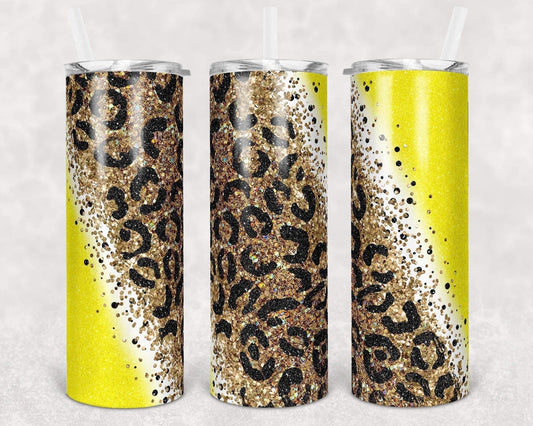 Yellow Leopard Stripe - 20oz or 30oz Skinny Tumblers w/ Lid and Metal Straw