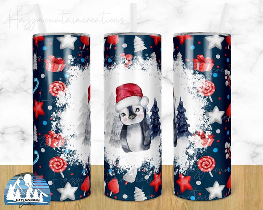 Penguin Santa Hat - 20oz or 30oz Skinny Tumblers w/ Lid and Metal Straw