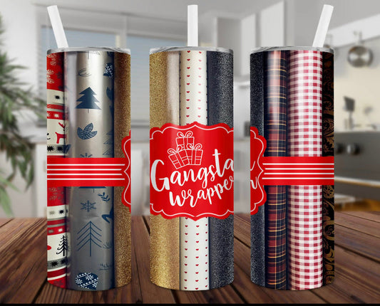 Christmas Gansta Wrap - 20oz or 30oz Skinny Tumblers w/ Lid and Metal Straw
