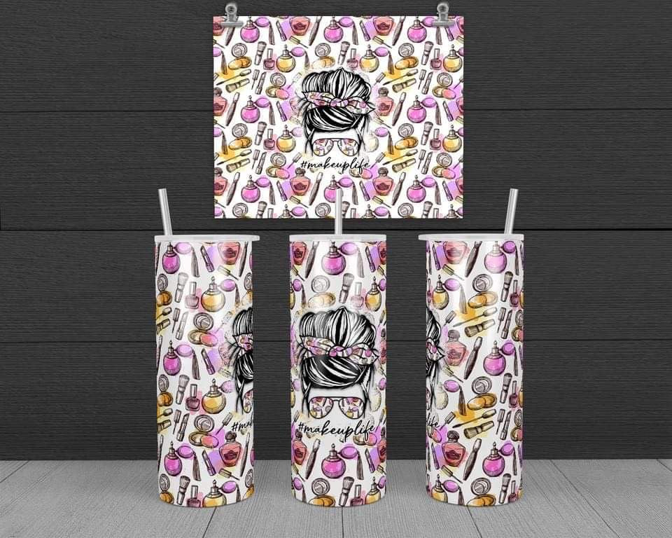 Makeup Life - 20 oz or 30oz Skinny Tumblers w/ Lid and Metal Straw