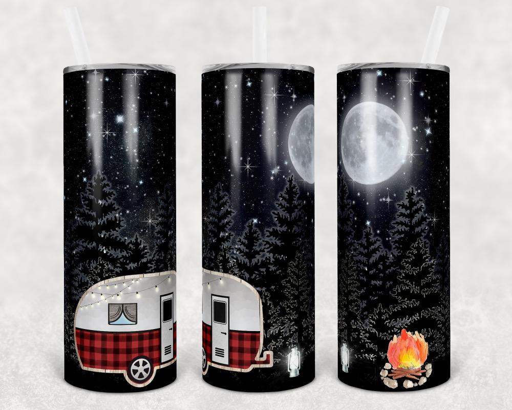 Red Plaid Camper Moonlight  - 20oz or 30oz Skinny Tumblers w/ Lid and Metal Straw