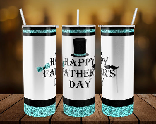 Light Blue Top Hat Father- 20 oz or 30oz Skinny Tumblers w/ Lid and Metal Straw