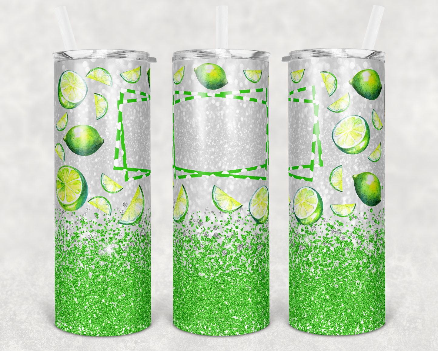 Custom Lime- 20 oz or 30oz Skinny Tumblers w/ Lid and Metal Straw