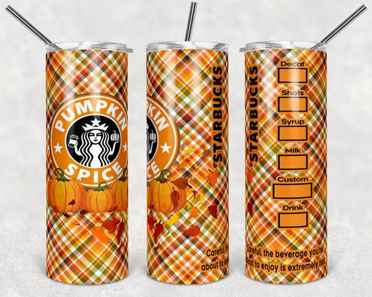 Orange Pumpkin Spice Fall - 20oz or 30oz Skinny Tumblers w/ Lid and Metal Straw