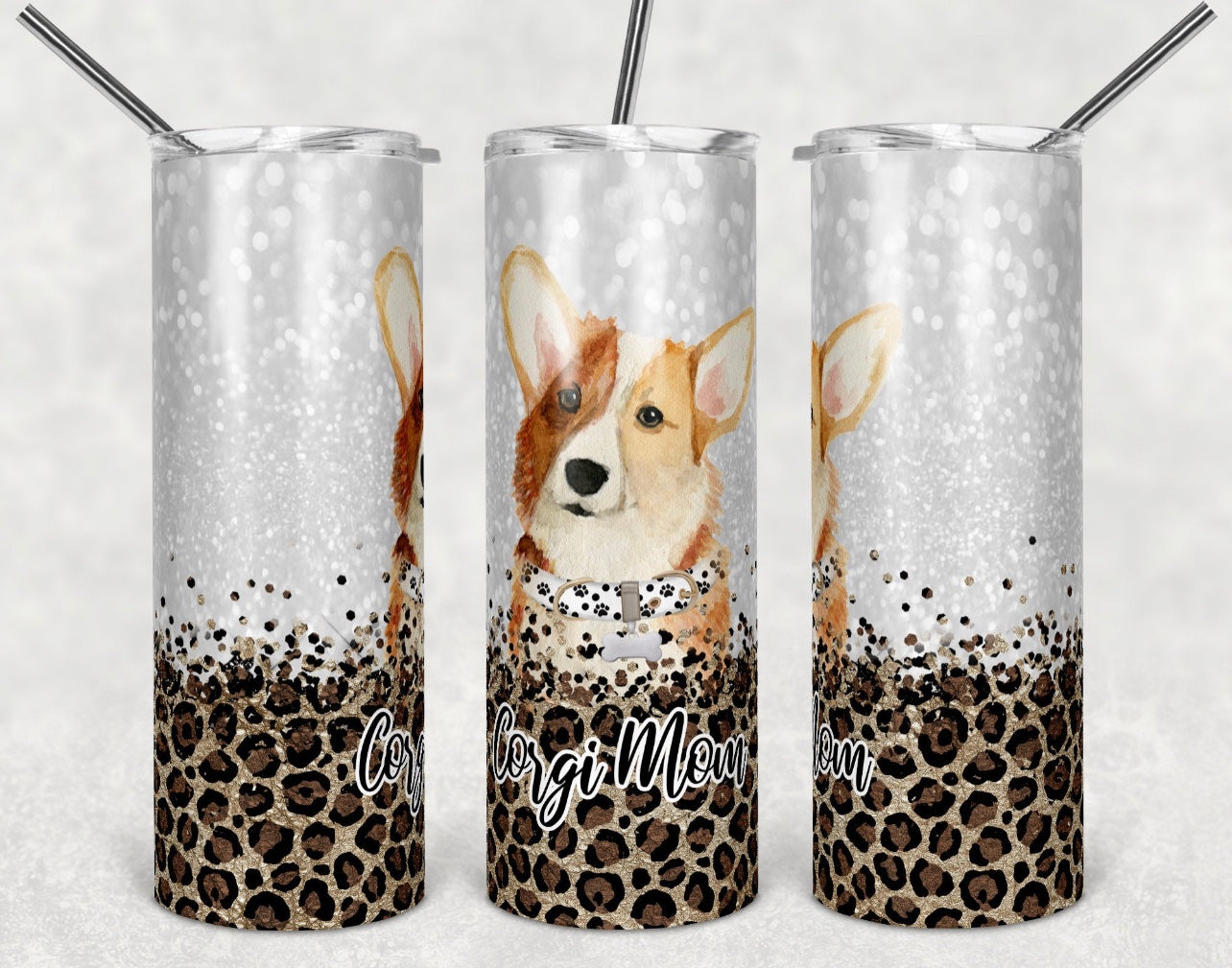 Corgi Dog Mom - 20oz or 30oz Skinny Tumblers w/ Lid and Metal Straw