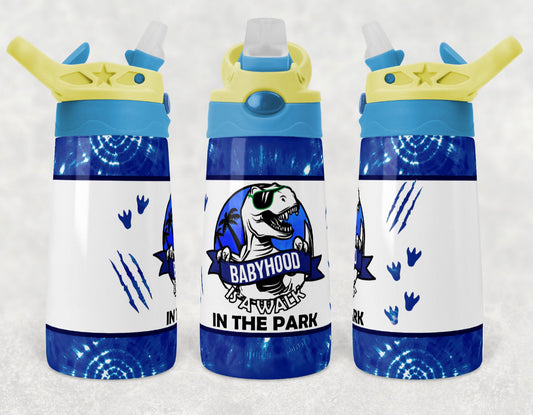 Blue Babyhood in the Park Dinosaur - 12oz Kids Flip Cup water Bottle Tumbler