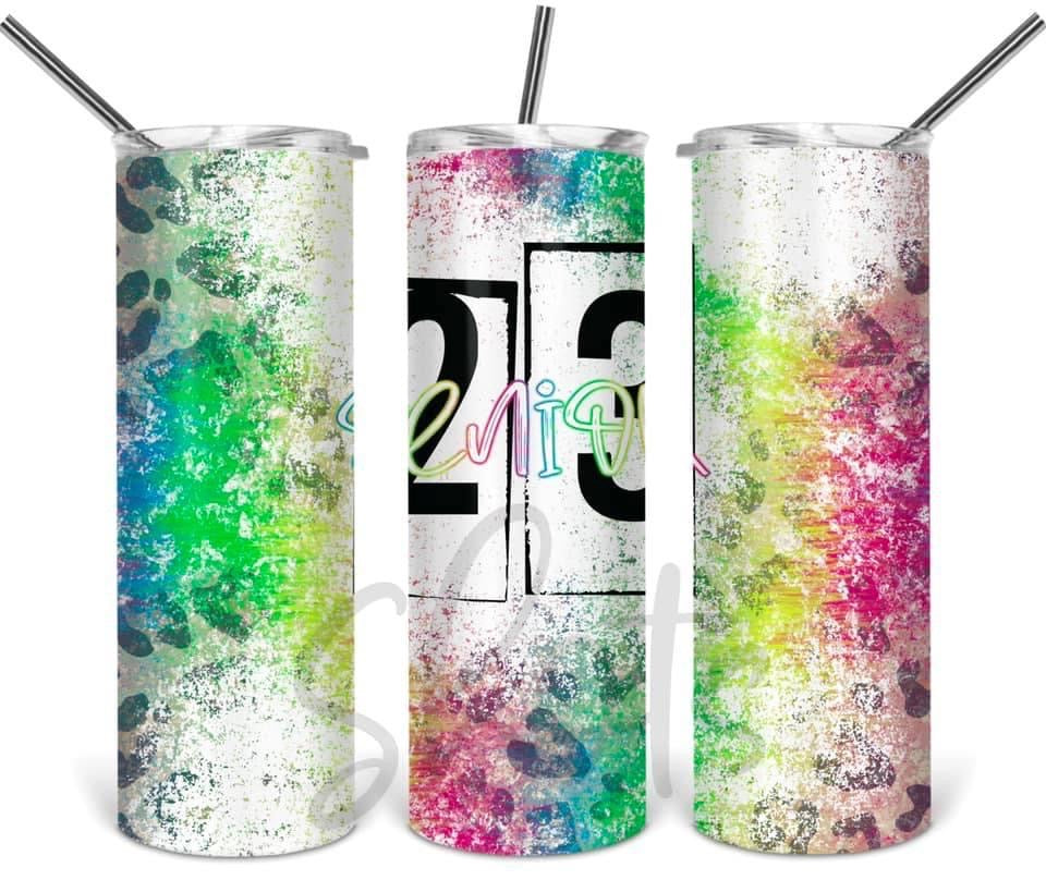 Senior 23 Cheetah Rainbow -20 oz or 30oz Skinny Tumblers w/ Lid and Metal Straw