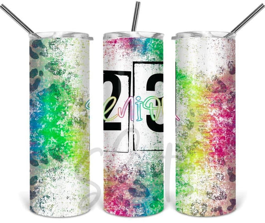 Senior 23 Cheetah Rainbow -20 oz or 30oz Skinny Tumblers w/ Lid and Metal Straw