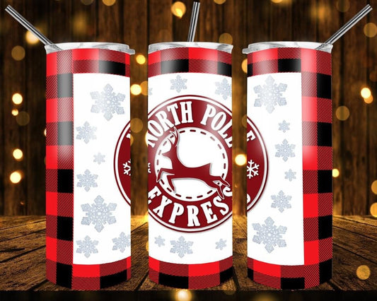 North Pole Express- 20oz or 30oz Skinny Tumblers w/ Lid and Metal Straw