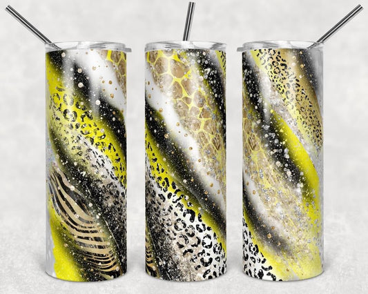 Glitter Cheetah Stripe Effect- 20oz or 30oz Skinny Tumblers w/ Lid and Metal Straw