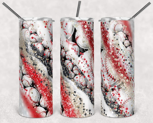 Baseball Stripes Sports - 20oz or 30oz Skinny Tumblers w/ Lid and Metal Straw