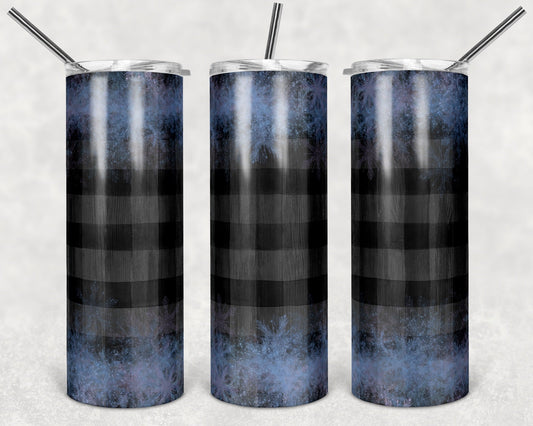 Black Plaid Blue - 20oz or 30oz Skinny Tumblers w/ Lid and Metal Straw