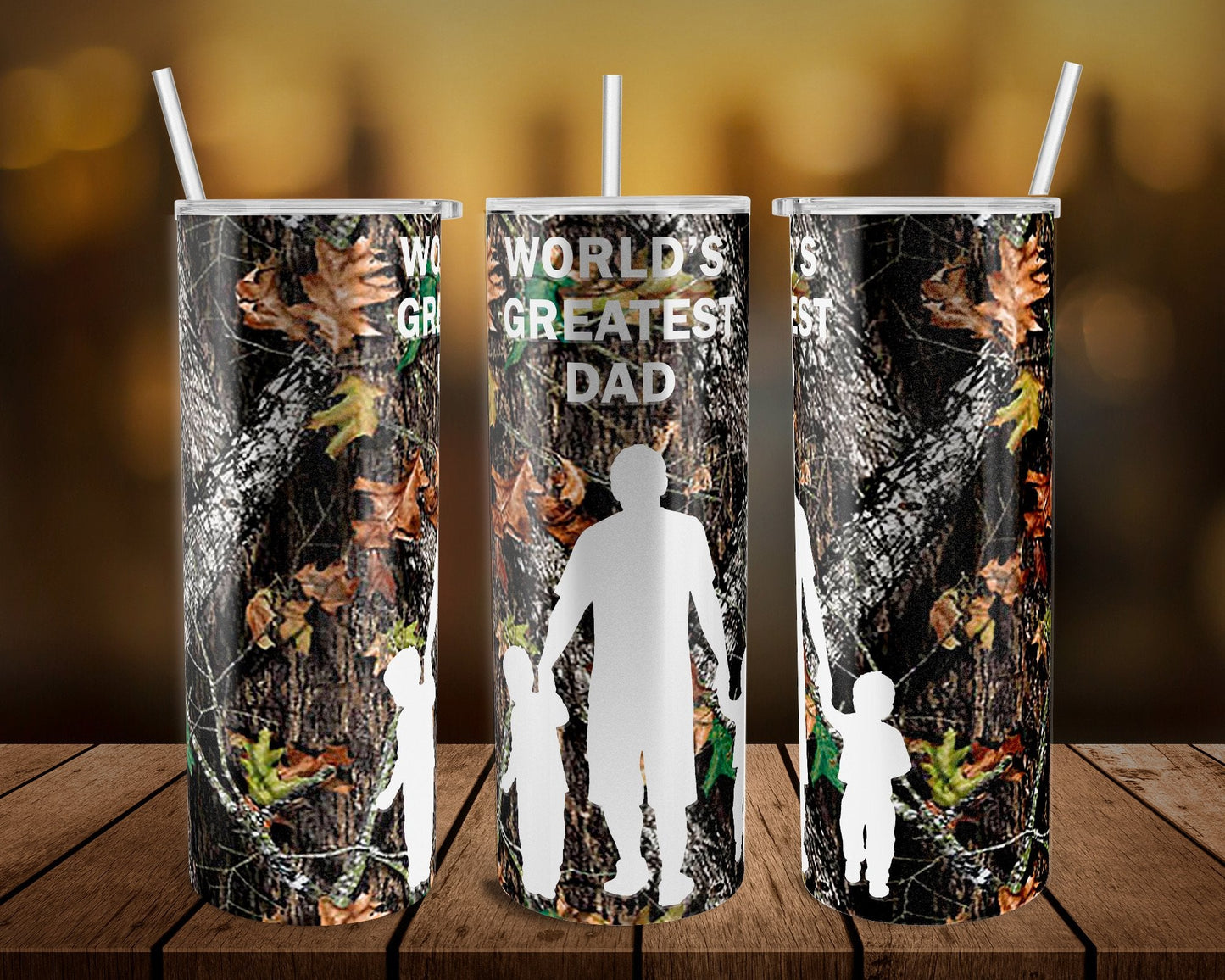 Worlds Greatest Dad 2 Sons- 20 oz or 30oz Skinny Tumblers w/ Lid and Metal Straw