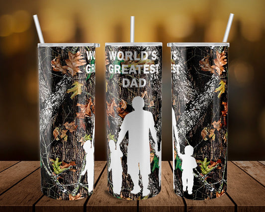 Worlds Greatest Dad 2 Sons- 20 oz or 30oz Skinny Tumblers w/ Lid and Metal Straw