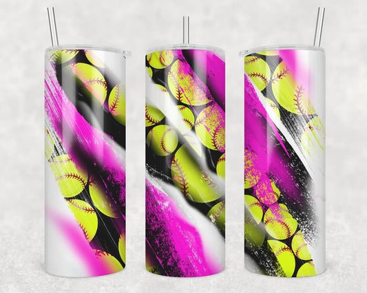 Pink & Black Tennis- 20 oz or 30oz Skinny Tumblers w/ Lid and Metal Straw