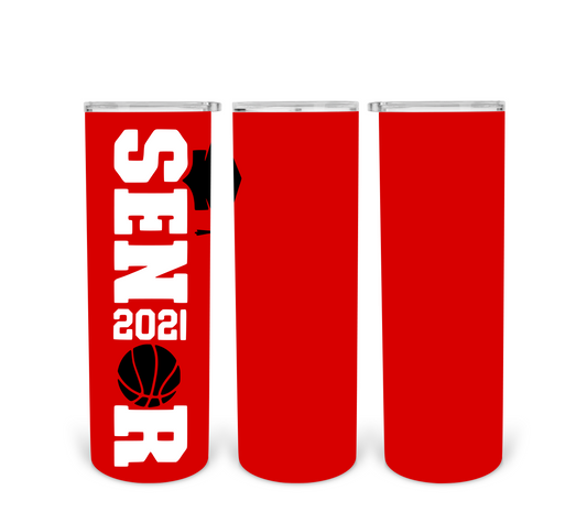 Red Senior Number Basketball - 20oz or 30oz Skinny Tumblers w/ Lid and Metal Straw