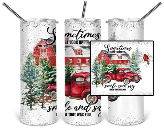 Red Truck Pictures Cardinal Guardian - 20oz or 30oz Skinny Tumblers w/ Lid and Metal Straw