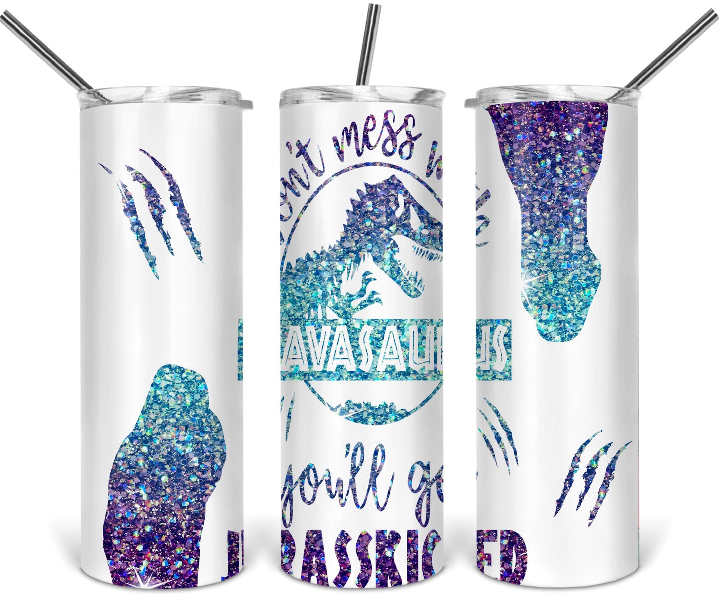 Don’t Mess With Nanasurus - 20oz or 30oz Skinny Tumblers w/ Lid and Metal Straw