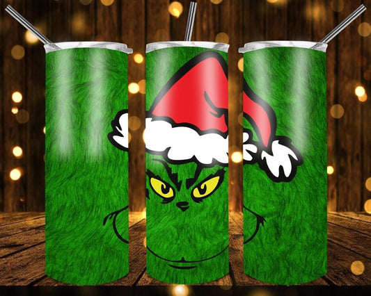 Grinch Santa Hat- 20oz or 30oz Skinny Tumblers w/ Lid and Metal Straw