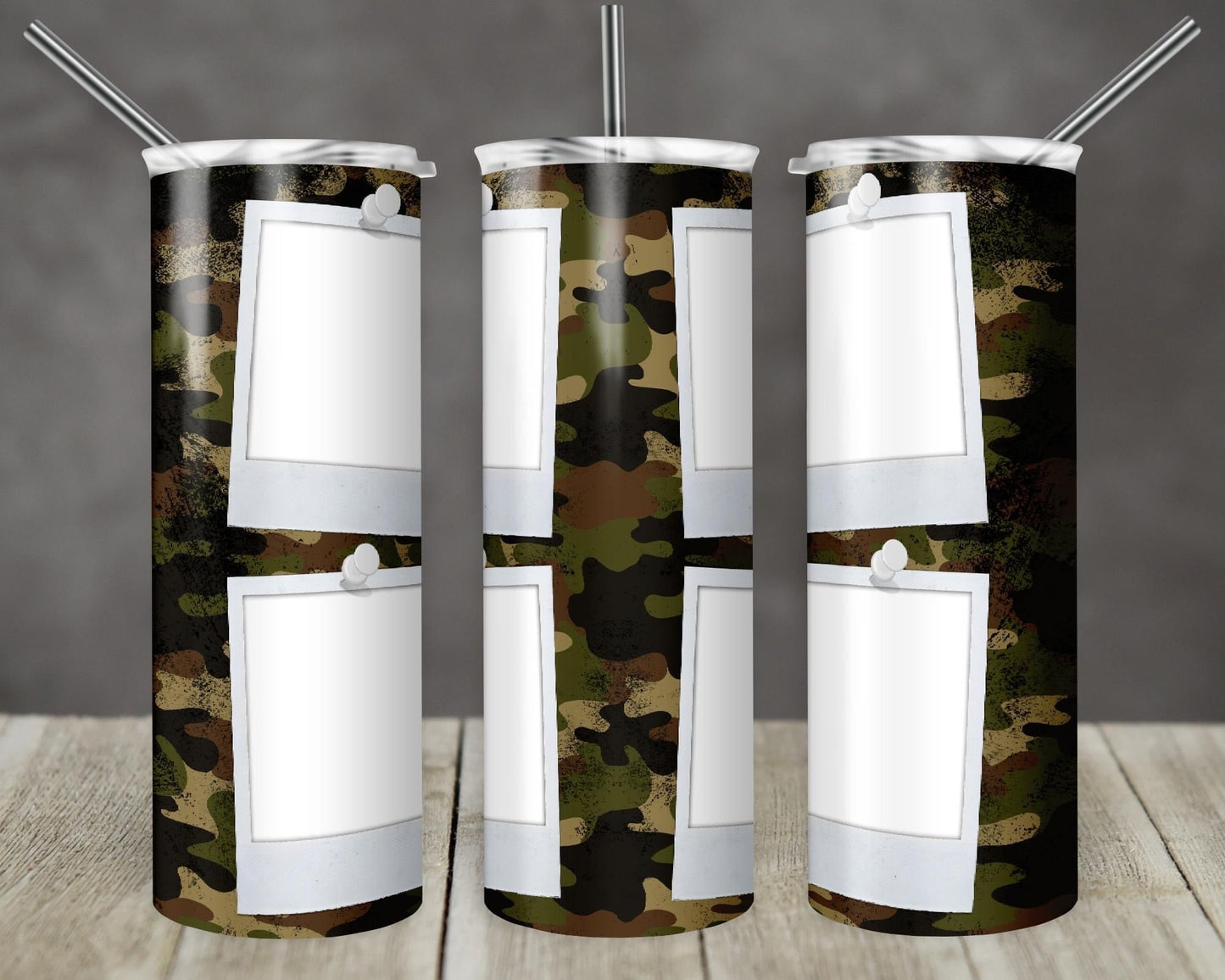 Camo Custom-  20oz or 30oz Skinny Tumblers w/ Lid and Metal Straw