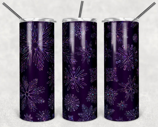 Purple Snowflake Christmas - 20oz or 30oz Skinny Tumblers w/ Lid and Metal Straw
