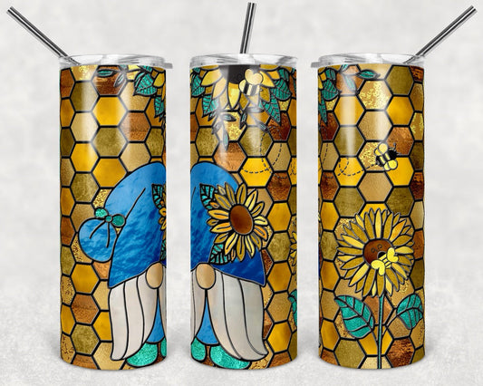 Honey Sunflower Gnome- 20 oz or 30oz Skinny Tumblers w/ Lid and Metal Straw