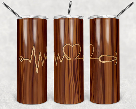 Wooden Stethoscope Nurse - 20oz or 30oz Skinny Tumblers w/ Lid and Metal Straw