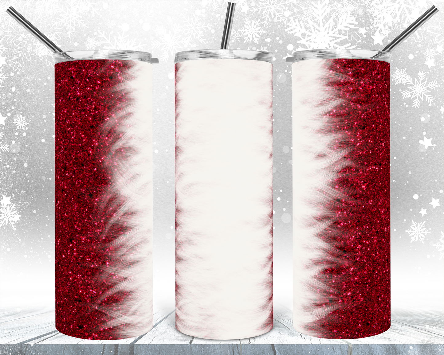 Red Glitter Feather White - 20oz or 30oz Skinny Tumblers w/ Lid and Metal Straw