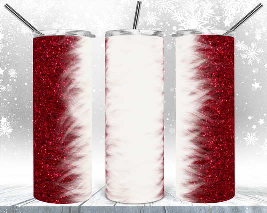 Red Glitter Feather White - 20oz or 30oz Skinny Tumblers w/ Lid and Metal Straw