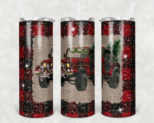 Red Plaid Jeep- 20 oz or 30oz Skinny Tumblers w/ Lid and Metal Straw