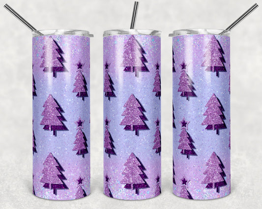Purple Sparkly Christmas Tree- 20oz or 30oz Skinny Tumblers w/ Lid and Metal Straw