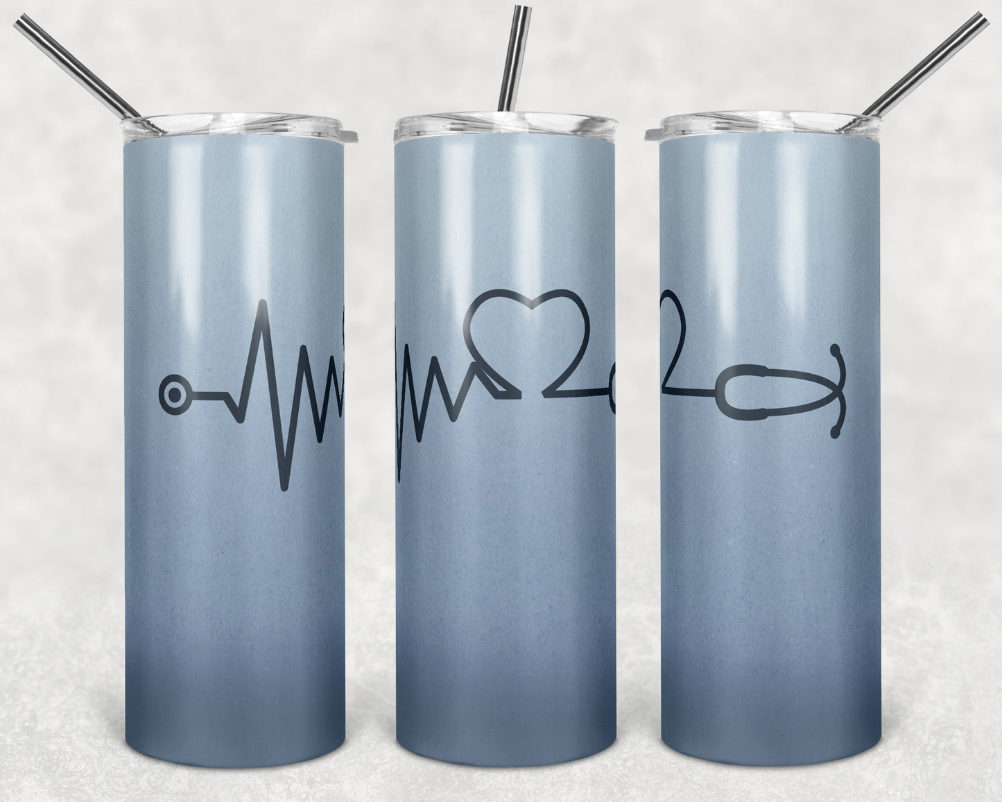 Blue Lifeline Heart - 20oz or 30oz Skinny Tumblers w/ Lid and Metal Straw
