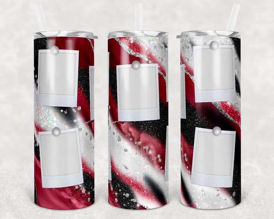 White Black Red Custom Pictures- 20 oz or 30oz Skinny Tumblers w/ Lid and Metal Straw